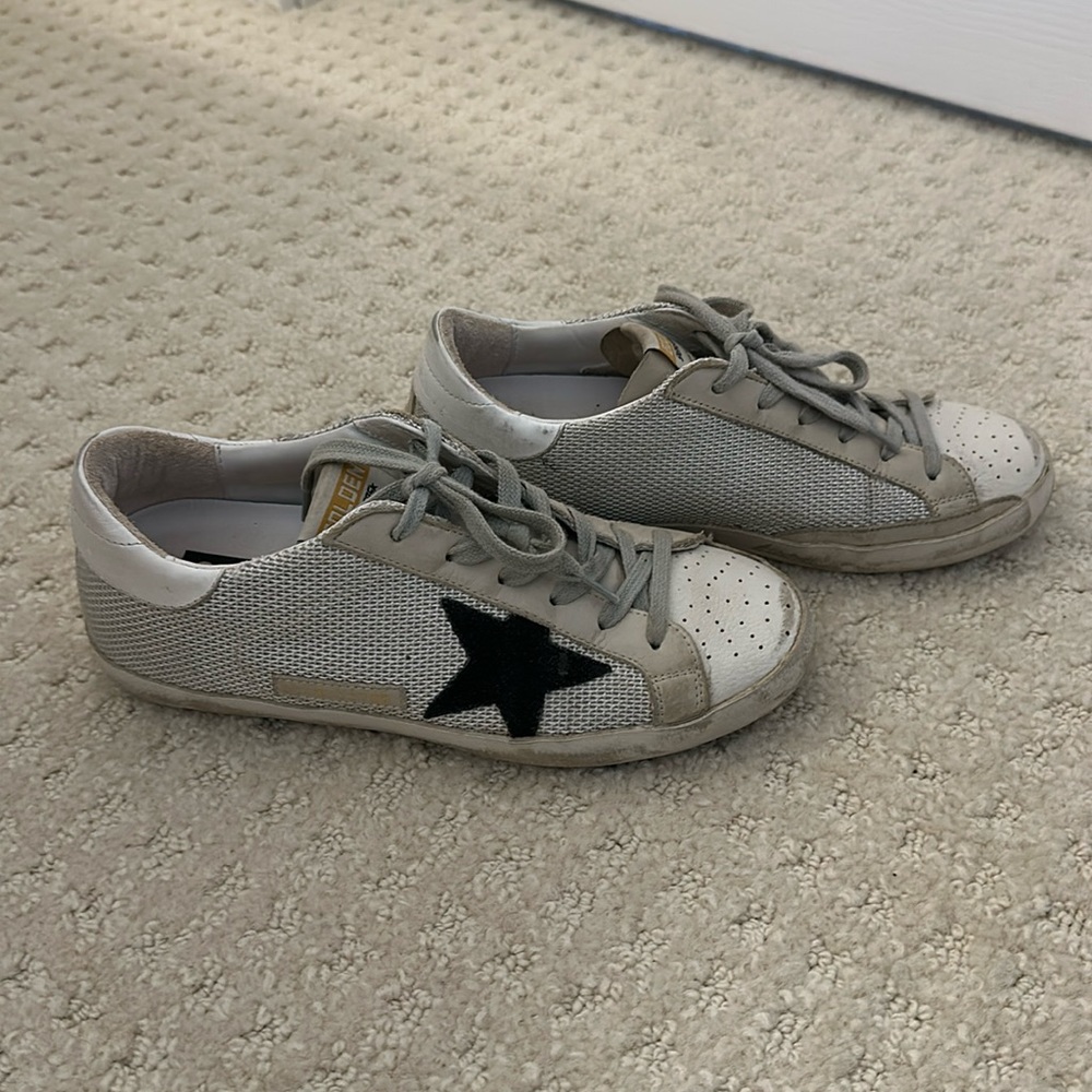 Women’s golden goose grey mesh with suede blue star distressed look